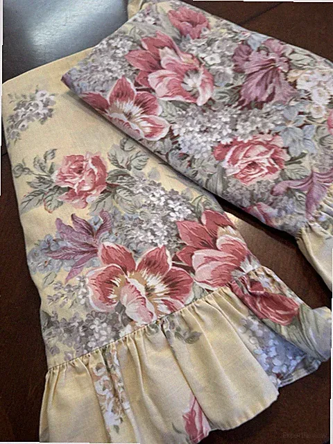 2 ~ Vtg Ruffled Pillow Shams Standard Pink Rose Yellow Floral Shabby Cottage