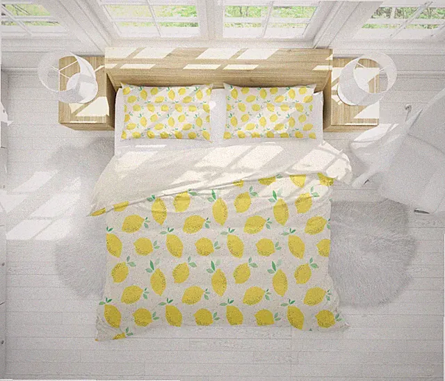 3D Lemon Pattern Watercolor Yellow Quilt Cover Set Bedding Sets Pillowcases 64