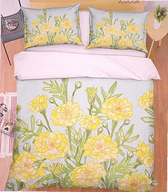 3D Watercolor Leaves Floral Yellow Quilt Cover Set Bedding Sets Pillowcases 64