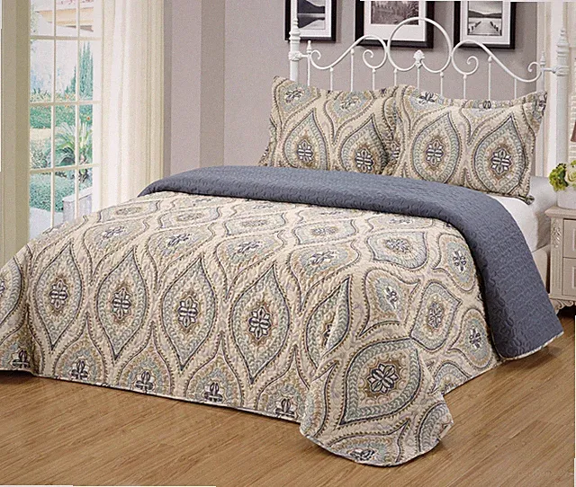 3Pc Reversible Quilt Set Bedspread Bedding Coverlet Set Floral King
