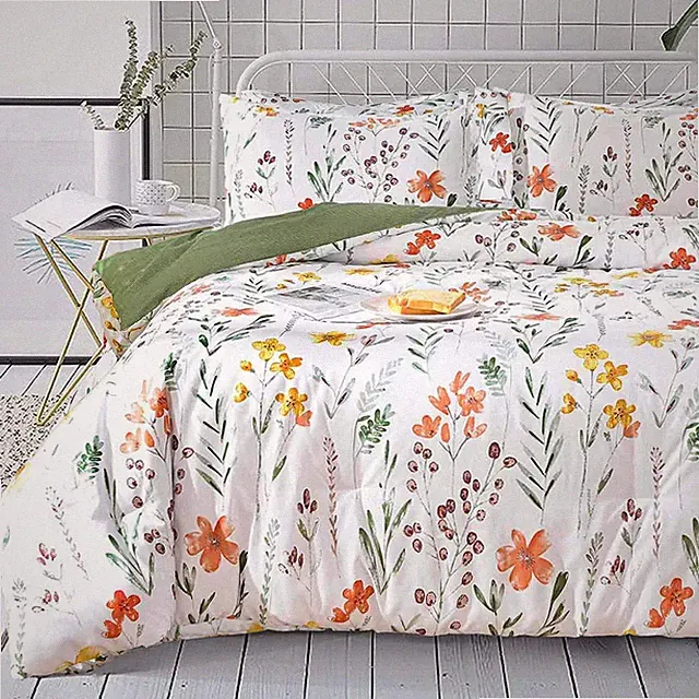 7 Pcs Queen Size Comforter Set Queen, 7 White Yellow Floral