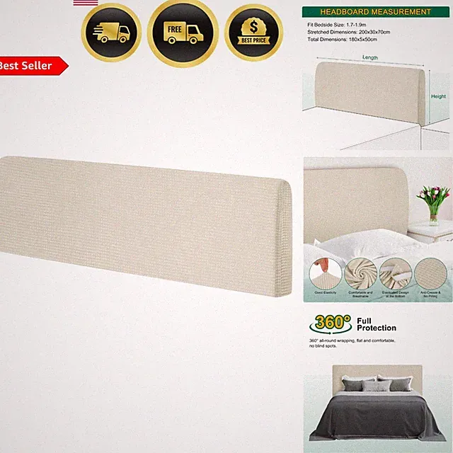 Bed Headboard Cover Stretch Dustproof Protector Slipcover for 1.7-1.9m Beds Y...