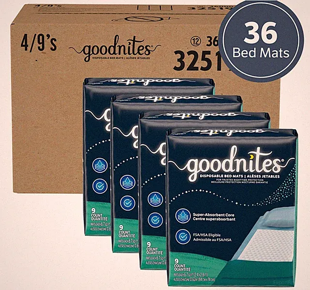 Disposable Bed Pads/Bed Mats for Bedwetting, 2.4 x 2.8 ft, 36 Ct (4 Packs of 9)
