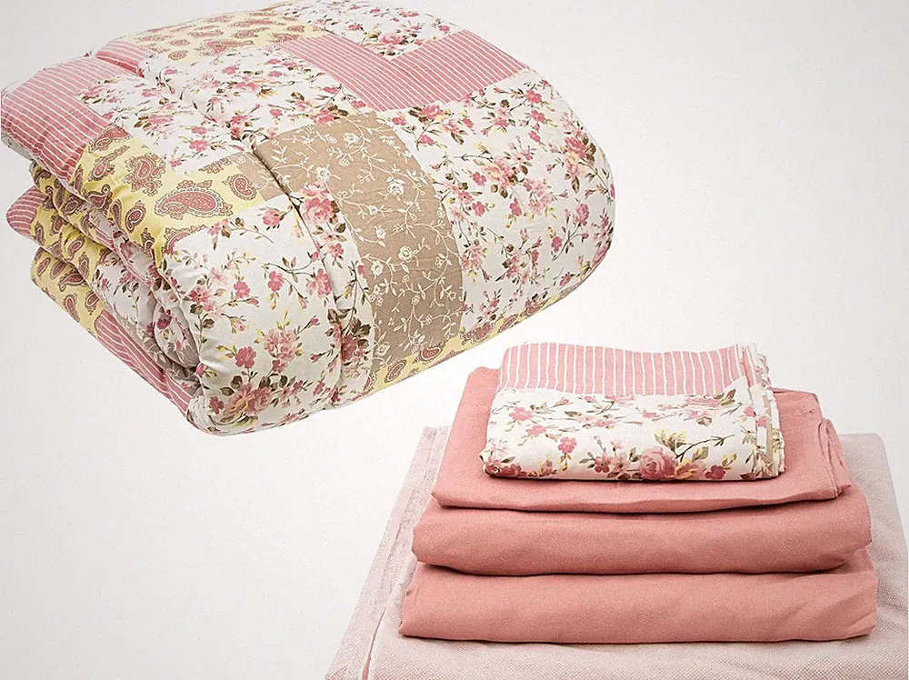 Gold Coast 8 Pc Bed in a Bag Elm Pink and Yellow Floral Comforter Set, Full