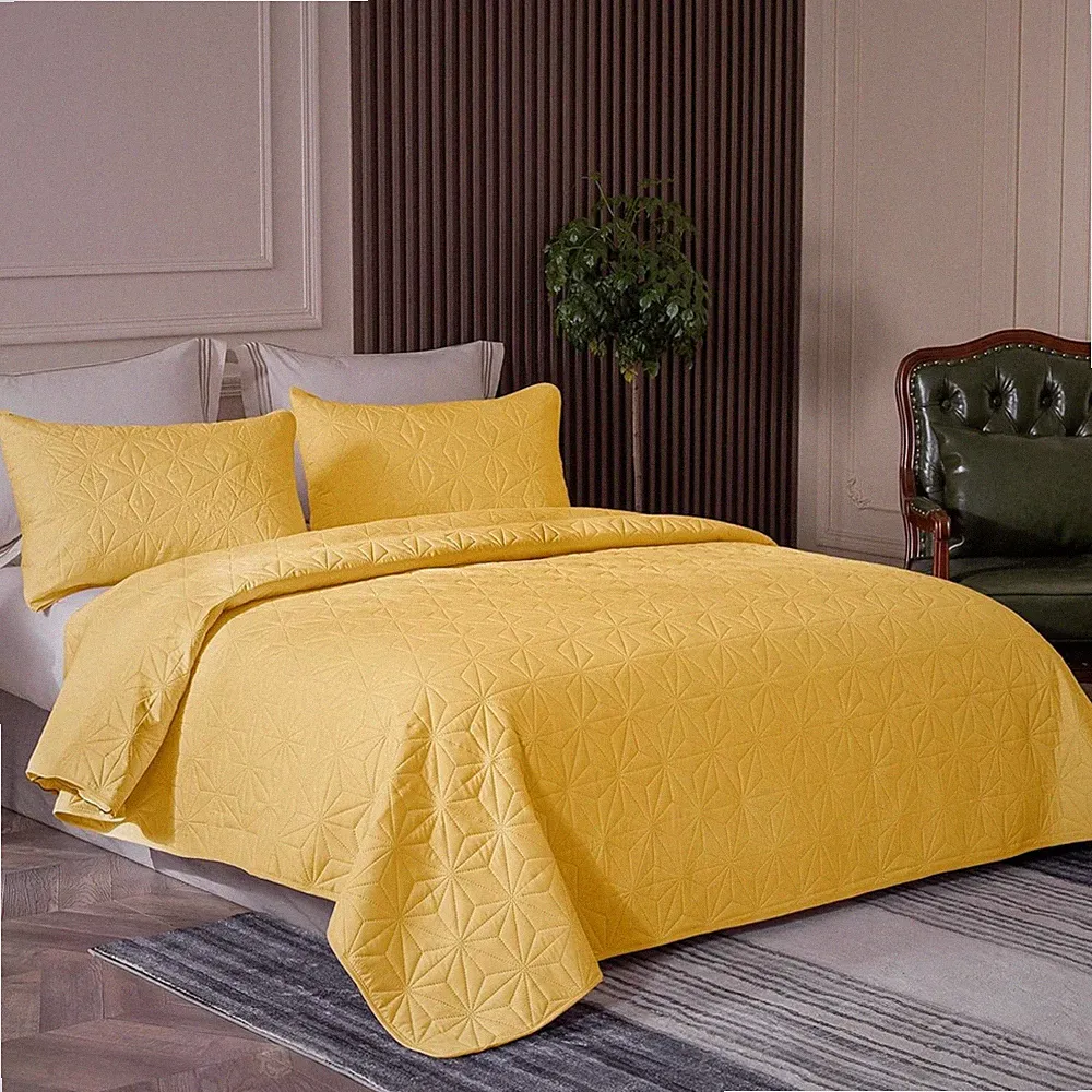 King Quilt Bedding Set, Soft Yellow Bedspreads Quilts King Size for All Seaso...