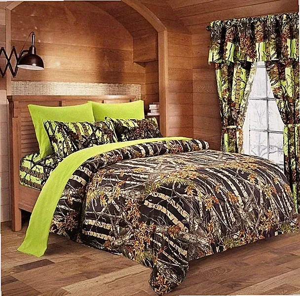 LIME CAMO SHEET SET!! FULL SIZE BEDDING 6 PC CAMOUFLAGE LIGHT YELLOW GREEN