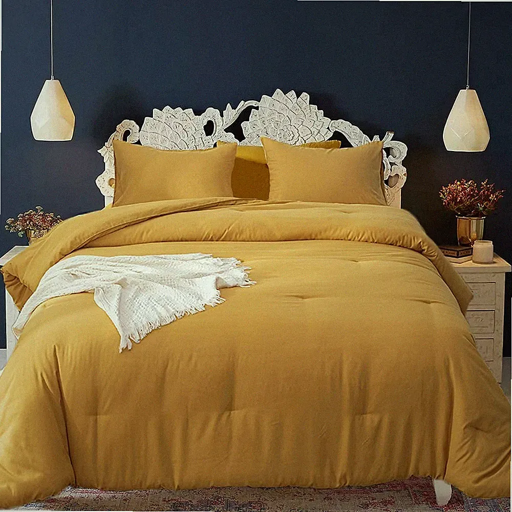 Mustard Yellow Comforter Sets Twin Dark Yellow Bedding Comforter Set Lightwei...