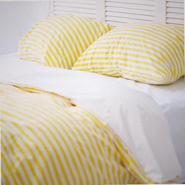 Natural Cotton Double-Sided Duvet Cover in Yellow and White Twin Full Queen King