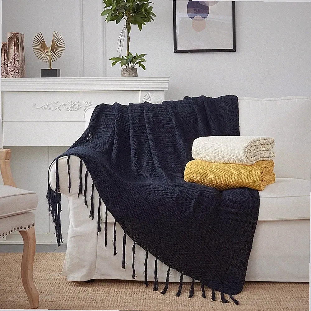 New -- Longhui bedding Fringe Chenille Knit Throw Blanket Couch Cover, 3 Colors