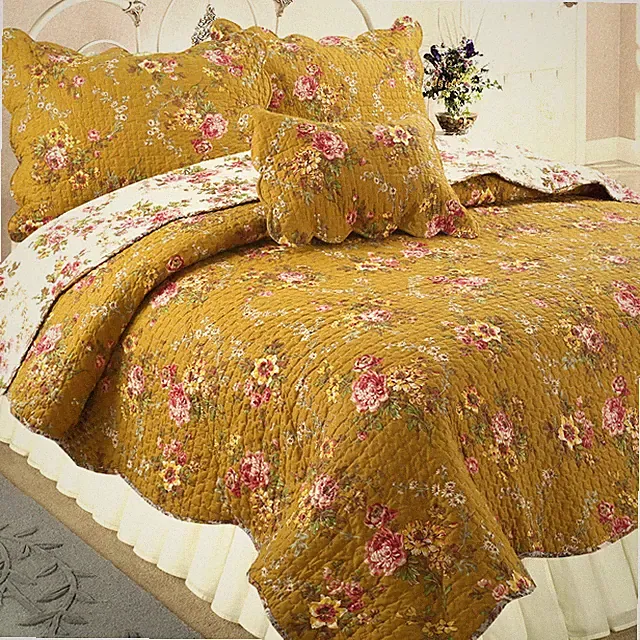 Pinegar Floral 100%Cotton 3-Piece Reversible Quilt Set, Bedspread, Coverlet