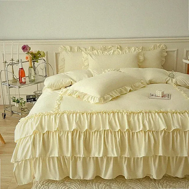 Ruffle Duvet Cover Queen Size, Washed Microfiber Bedding