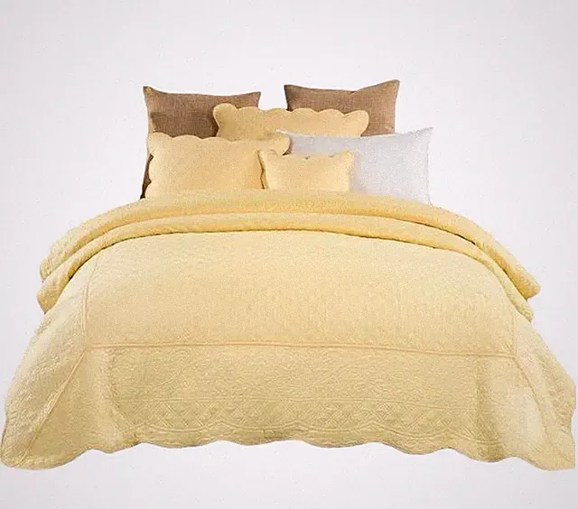 Tache Diamond Matelasse Scalloped Yellow Buttercup Elegant Coverlet Quilt Set
