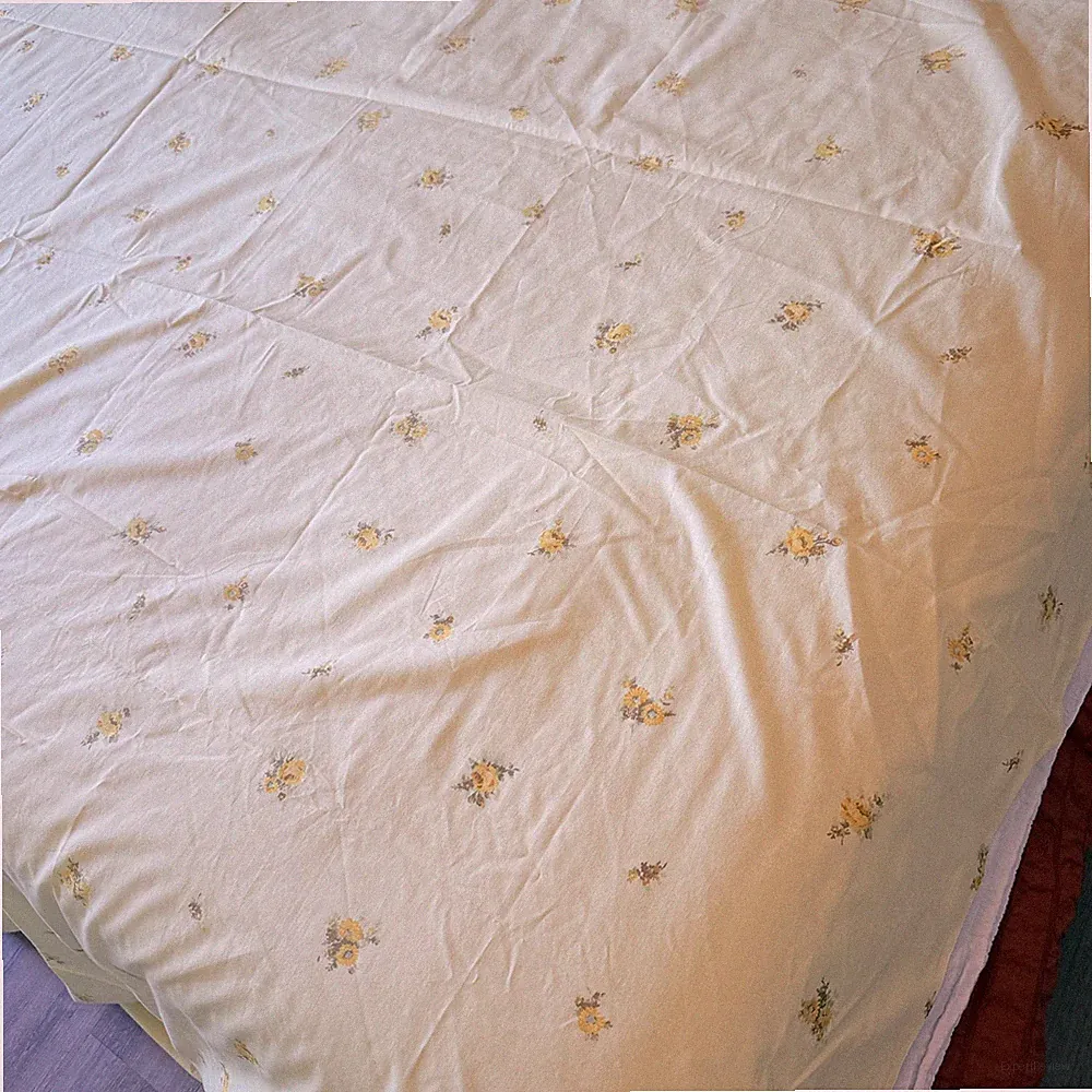 Two Vintage Queen Flat Sheets Yellow Floral Cottage Roses Lace Cottagecore Bed
