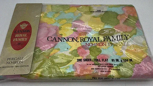 Vintage Cannon Full Flat Sheet No Iron 81" X 104" Flower Watercolor Rose New
