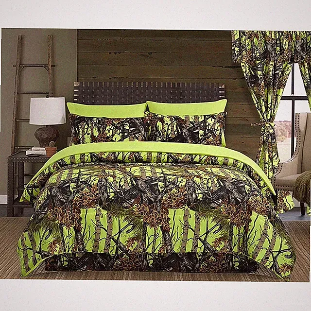 Yellow NEON Camo Queen set: Bonus: KING COMFORTER WITH QUEEN SHEETS